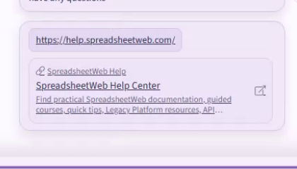 Application chat message with a preview card for a Help Center link