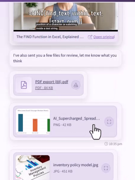 Application chat with a PDF and two image attachments