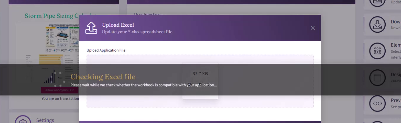 Workbook upload in progress while SpreadsheetWeb checks file compatibility