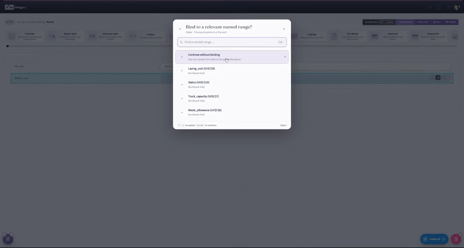 Quick Add asking whether to bind a new control to a relevant named range
