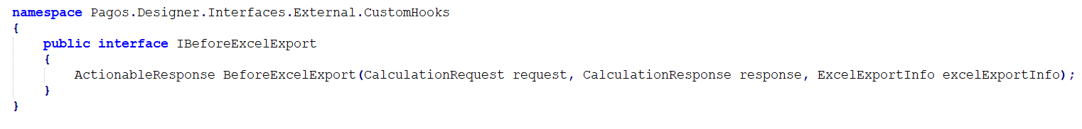 IBeforeExcelExport Interface interface screenshot 9 in Custom Actions in Designer