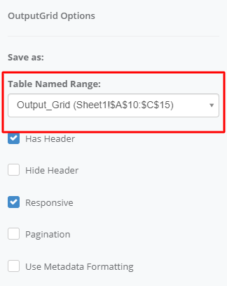 Table Named Range interface screenshot 1 in Output Grid