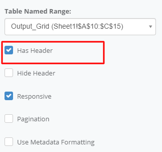 Has Header interface screenshot 3 in Output Grid