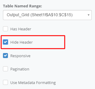 Hide Header interface screenshot 4 in Output Grid