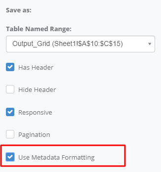 Use Metadata Formatting interface screenshot 7 in Output Grid