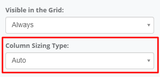 Column Sizing Type interface screenshot 29 in Output Grid