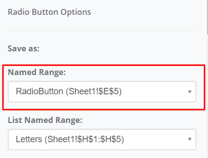 Named Range interface screenshot 1 in Radio Button