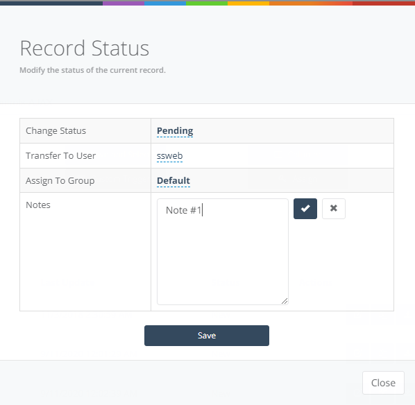 Record Status interface