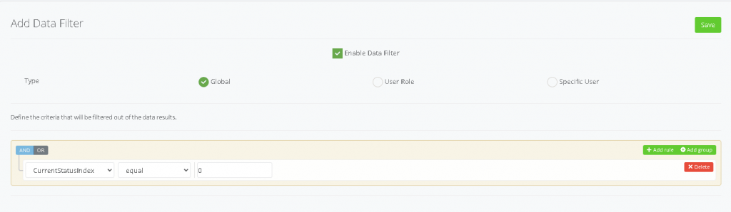 Data Filters and My Filter interface