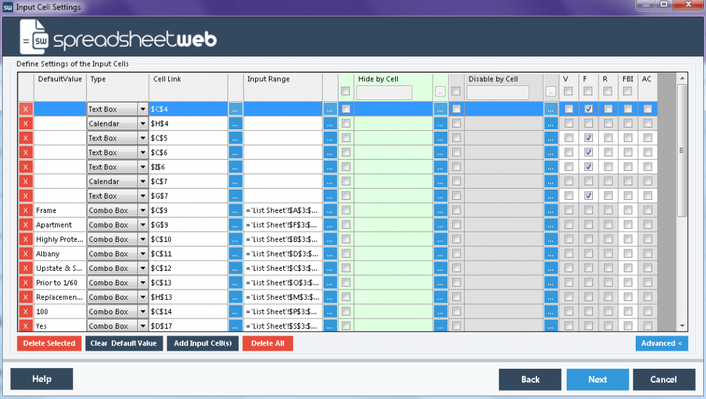 Input Type Definitions interface