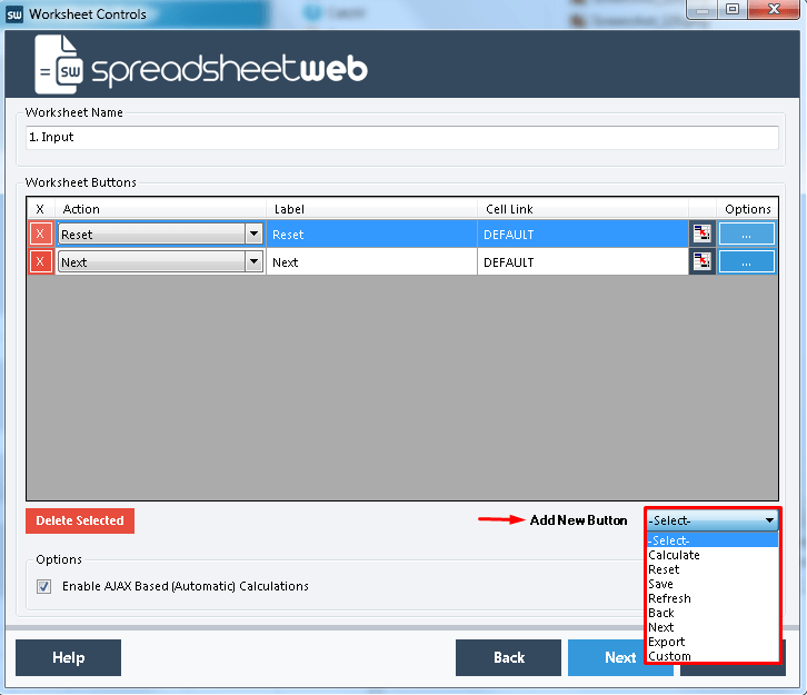 Worksheet Controls interface