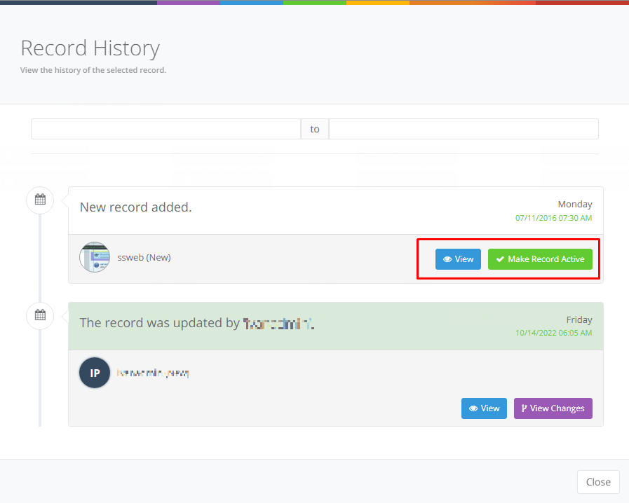 Record History interface