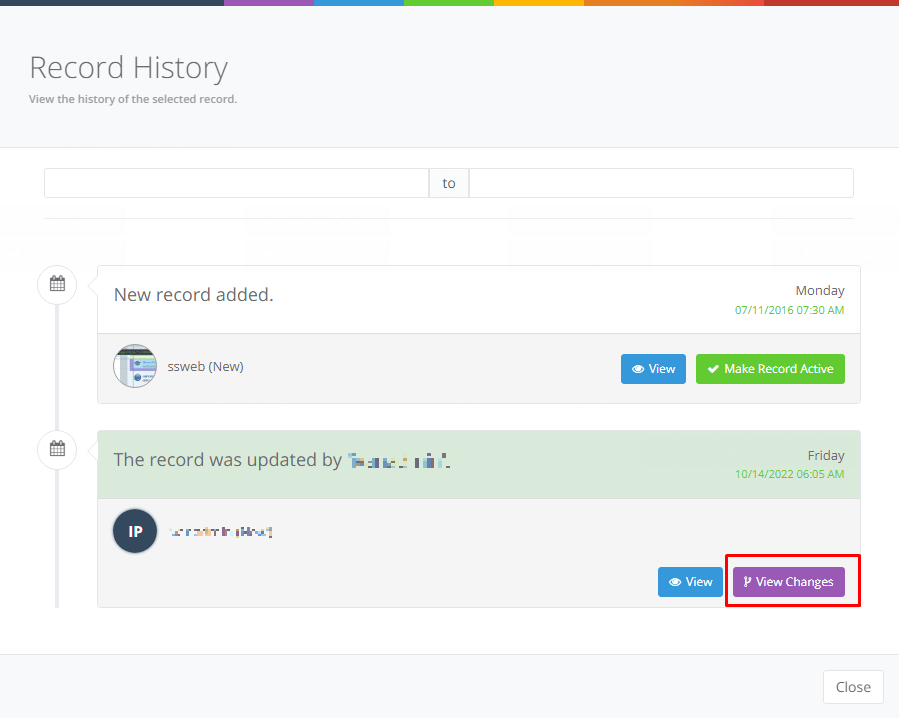 Record History interface