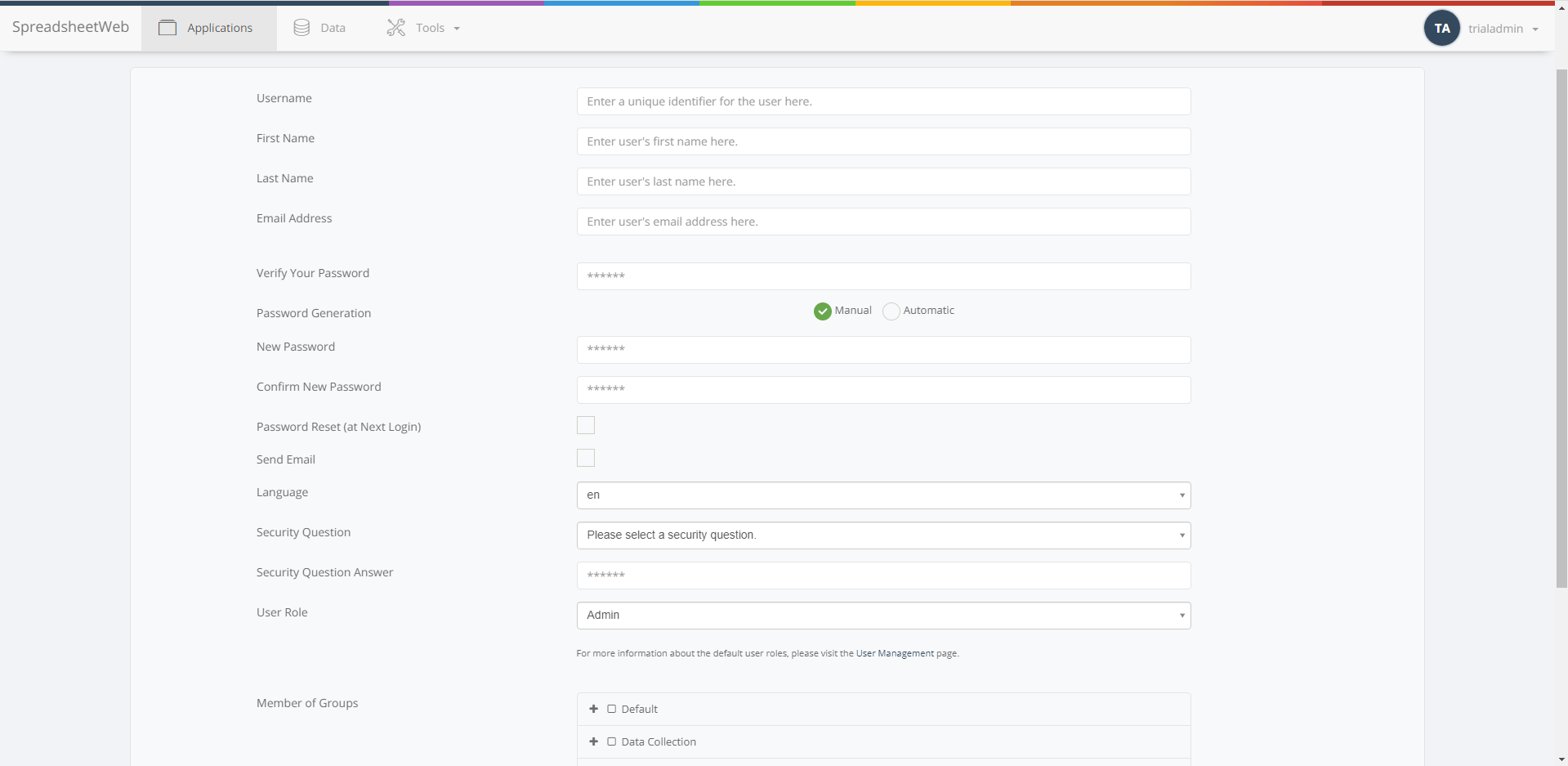Users interface