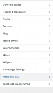 The Additional CSS option in the WordPress theme customization menu