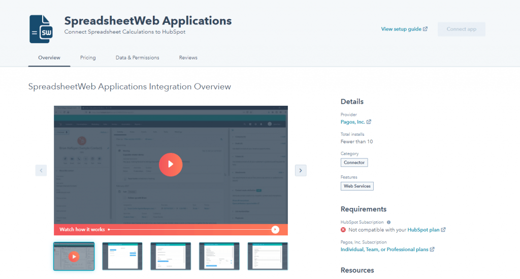 Install SpreadsheetWeb to HubSpot