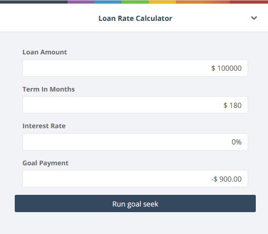 loanrate 1: Example interface screenshot 5 in Goal Seek Event
