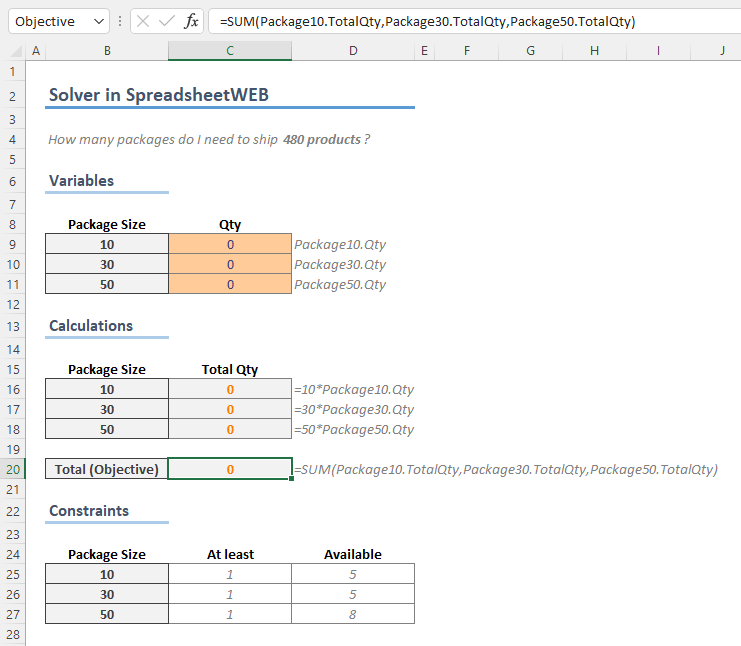 Solver in Spreadsheet WEB 05 min: Example interface screenshot 5 in Solver Event