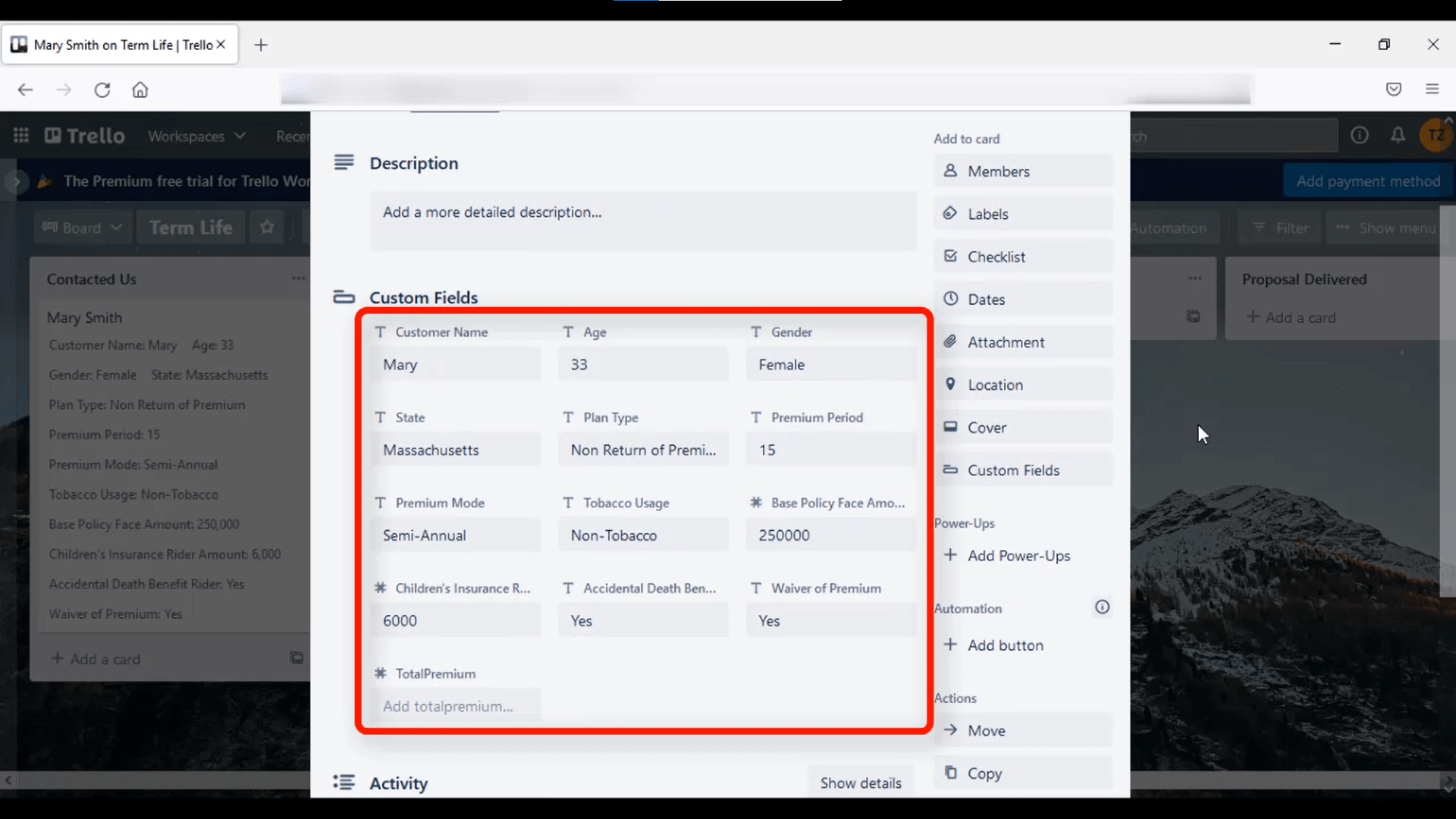 Trello Applications interface