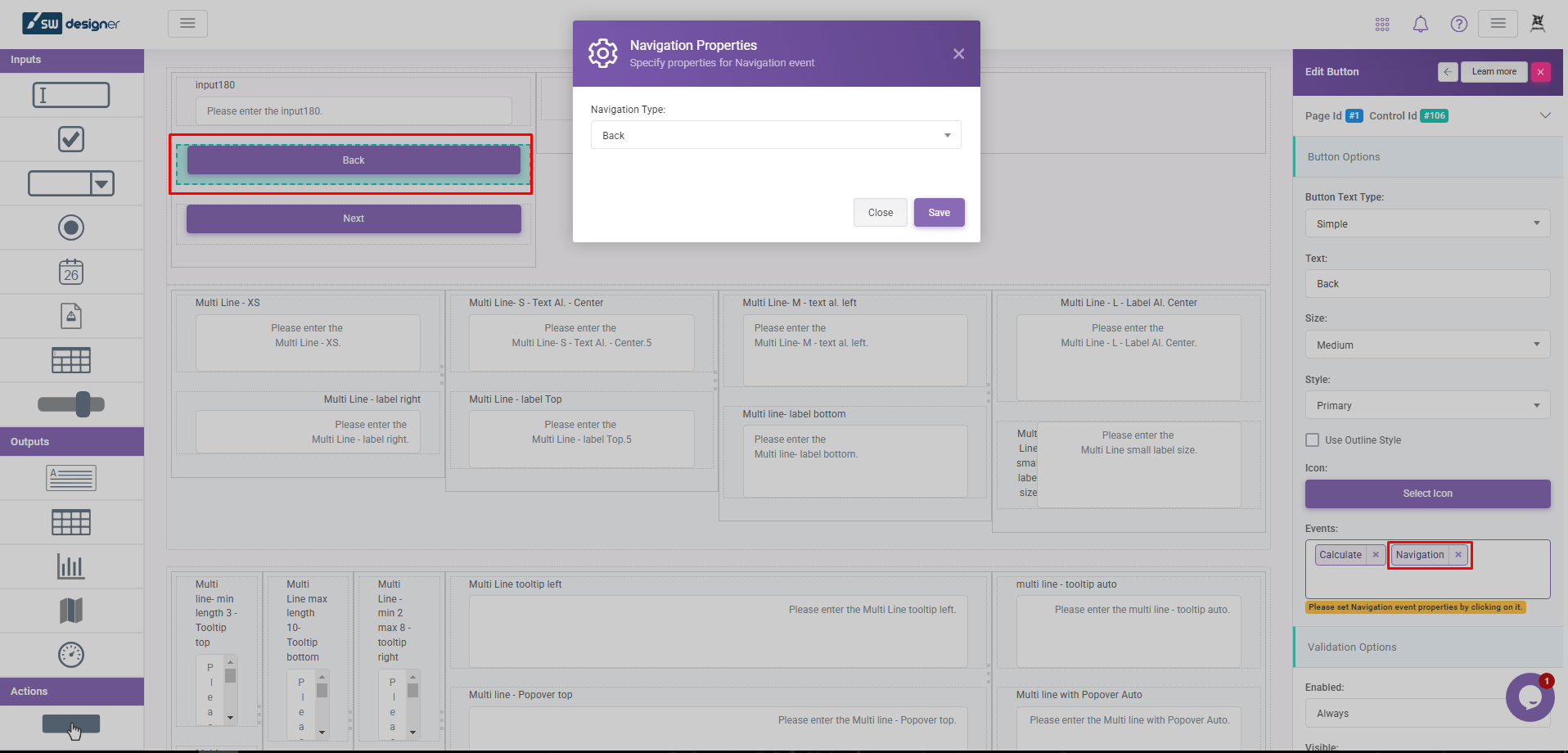 Action Buttons: Action Buttons interface screenshot 7 in Pages and Navigation