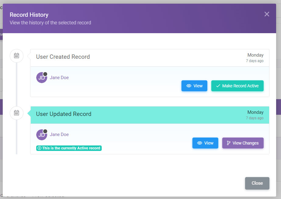 Data Page 23 min: Record History interface screenshot 2