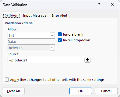 Data Validation: Pull List from Metadata interface screenshot 42 in Input Grids