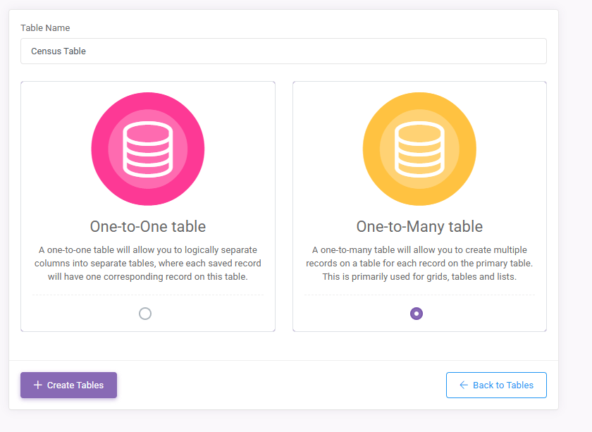 Database Create Secondary Table: Secondary Tables interface screenshot 7 in Database