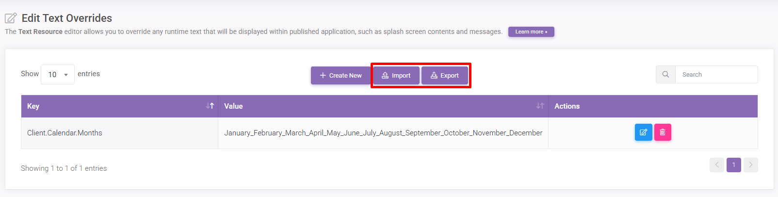 Edit Runtime Texts Import Export: Bulk Runtime Text Creation interface screenshot 6 in Text Resource (Run-time) Editor
