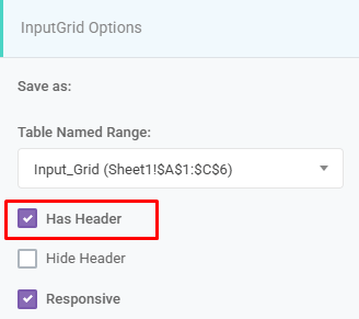 Input Grid Has Header: Has Header interface screenshot 4 in Input Grids