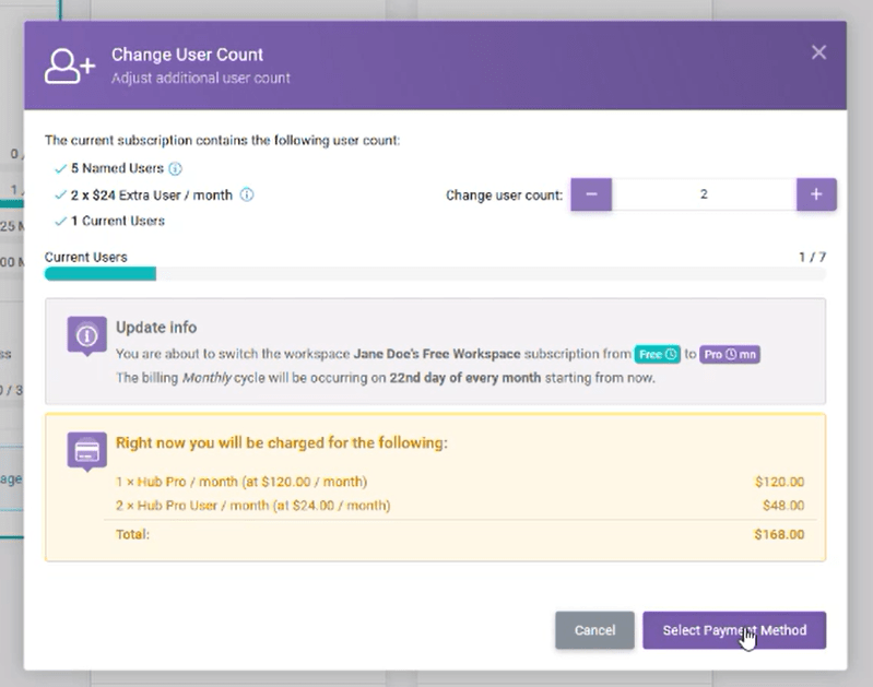 Workspaces 22 min: Changing User Count While Updating a Workspace Subscription interface screenshot 13 in User Management in Workspaces