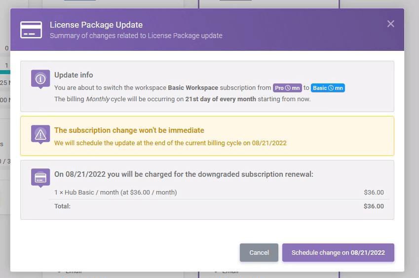 Workspaces 31 min: Downgrading A Workspace Subscription interface screenshot 9 in Subscriptions