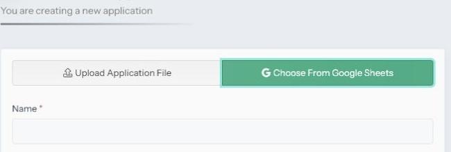 Application source options for uploading an Excel file or choosing a Google Sheets file