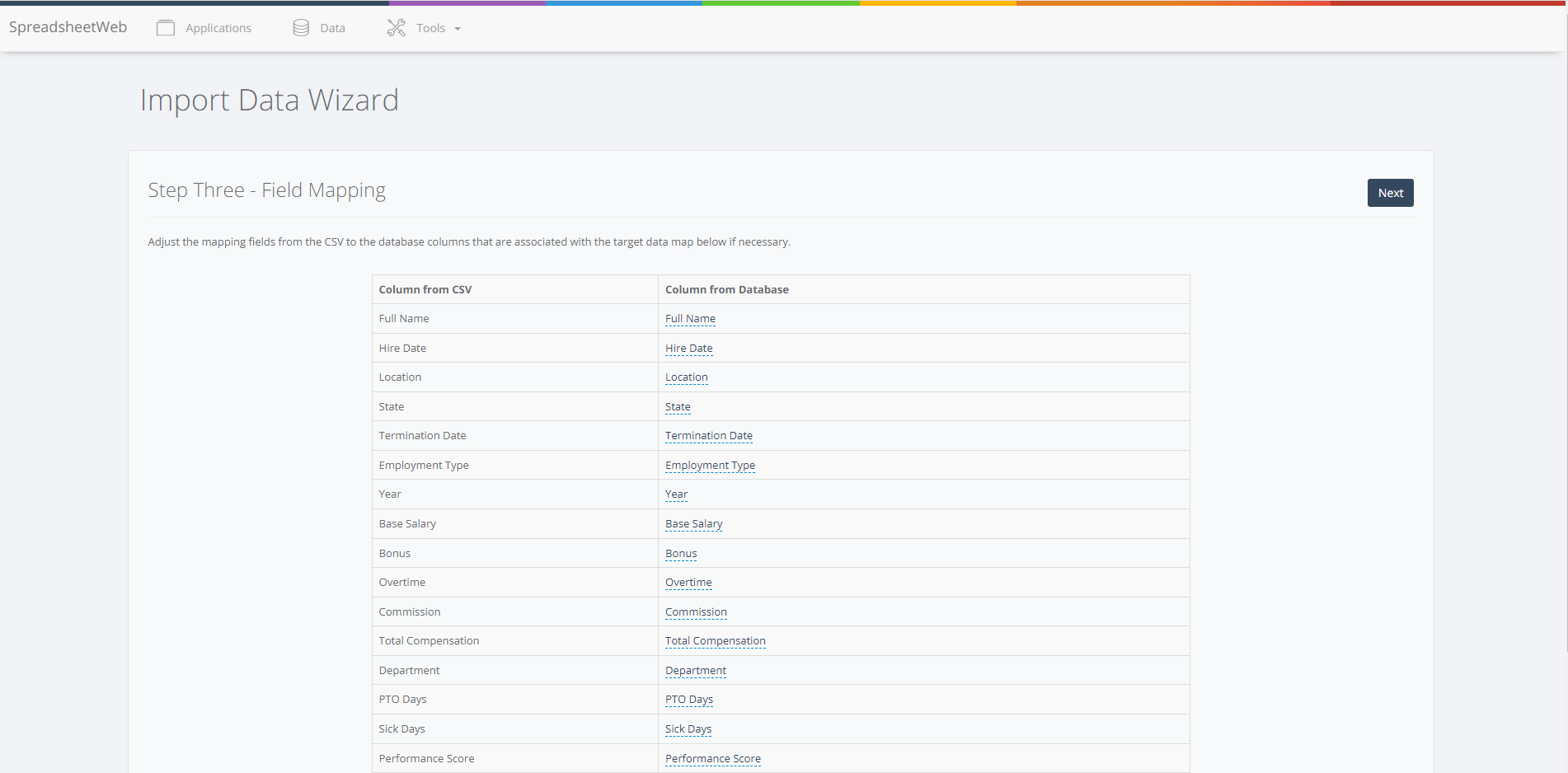 Data import interface