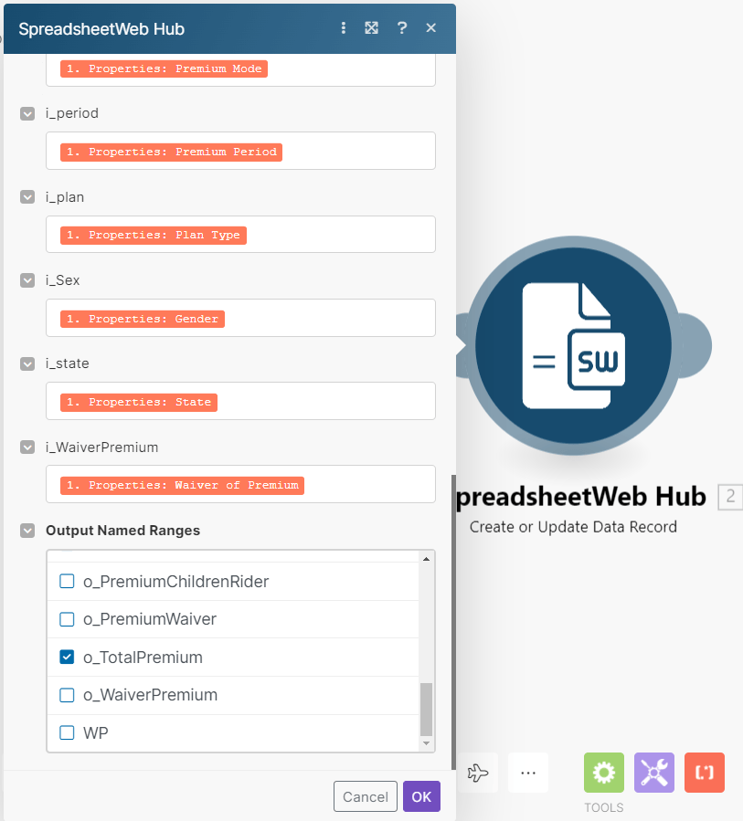 08 Action Spreadsheet Web Hub Add Connection and select application inputs and outputs 2: Connecting Quoting Applications to HubSpot interface screenshot 9