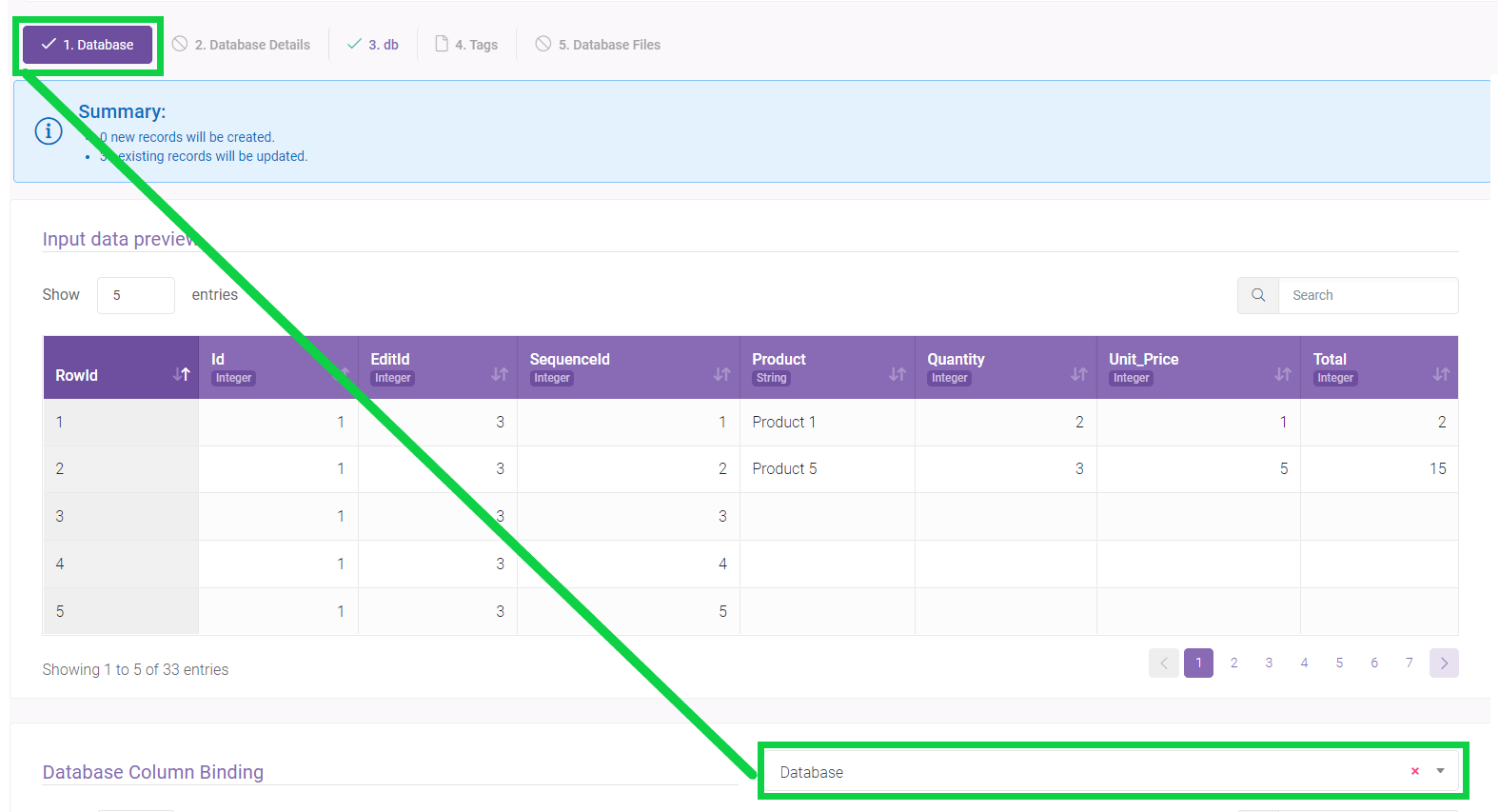 Database Column Binding interface screenshot 16 in Data Import