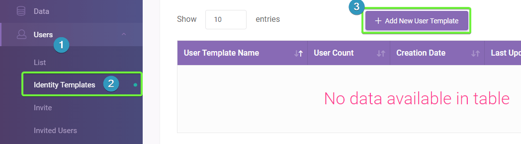 How to restrict user to see own data only 02 Identity Templates: Identity Templates interface screenshot 2 in User Tags