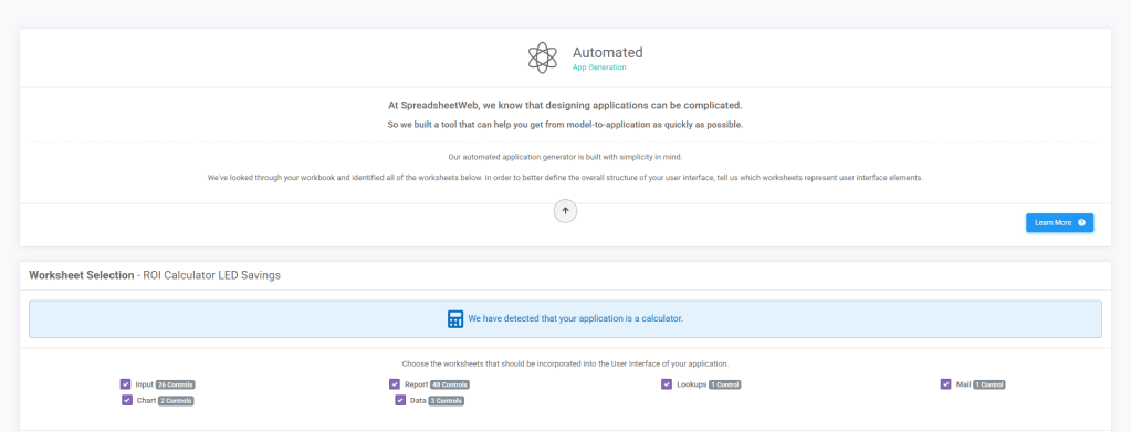 AAC Worksheet Selection 1: Worksheet Selection interface screenshot 4 in Automated App Generation