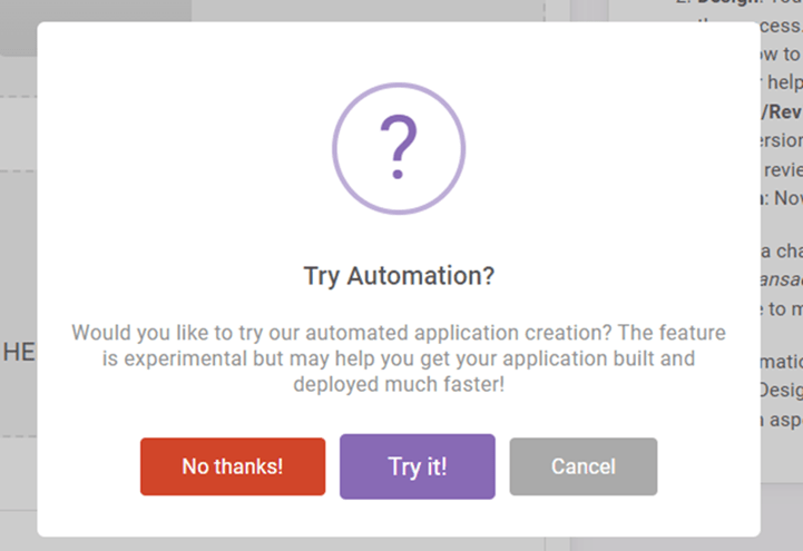 Automated App Generation interface screenshot 1