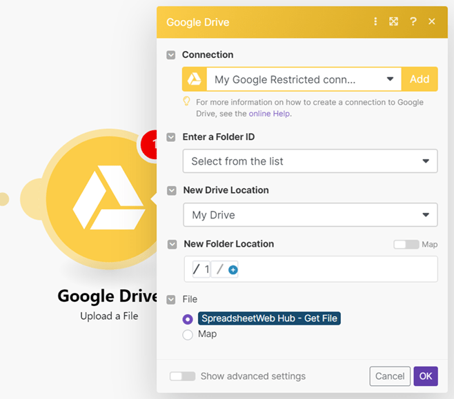 GD 6: Uploading Files to Google Drive with Make.com interface screenshot 7