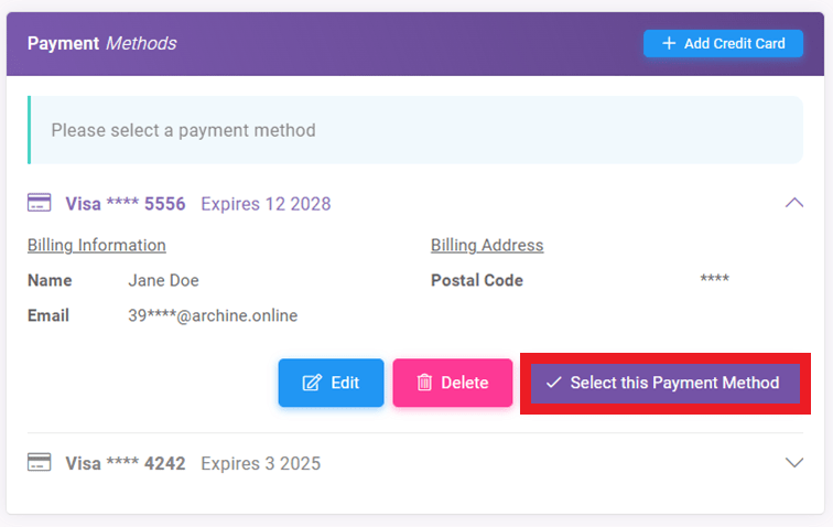 Changing Payment Method interface screenshot 3 in Payment Methods