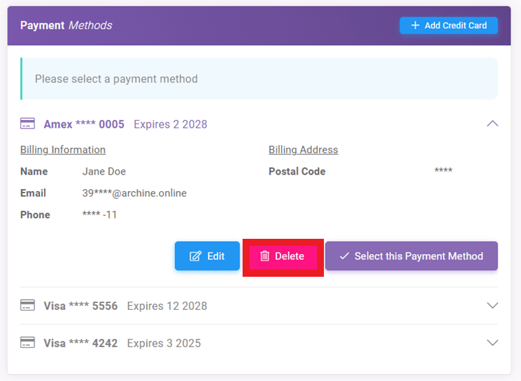 How to Delete an Old Credit Card interface screenshot 7 in Payment Methods