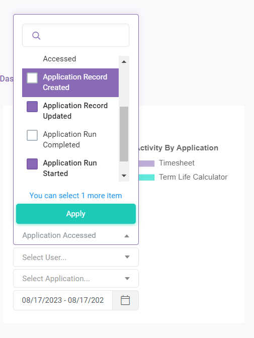 Activity by Application interface screenshot 34 in Dashboards