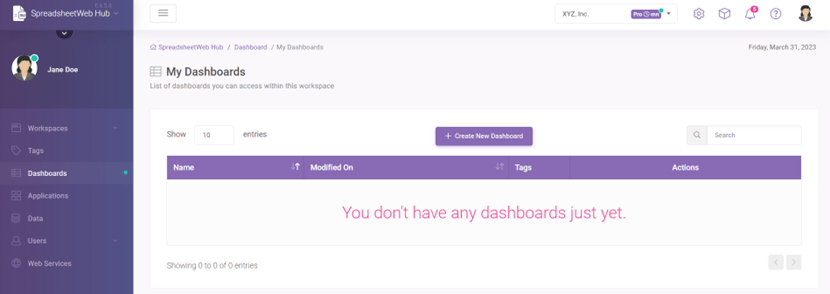 Dashboards interface screenshot 1