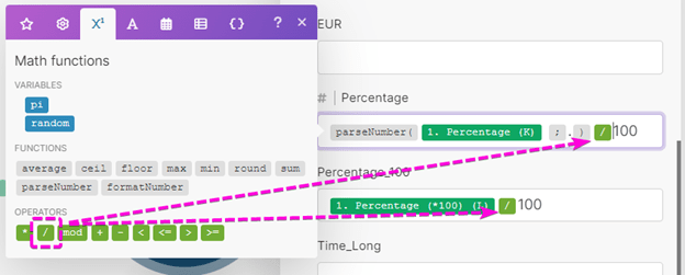 Dividing a parsed percentage value by 100 in Make
