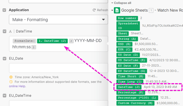 Using formatDate to convert a date value in Make