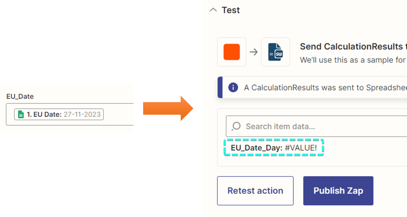 SpreadsheetWeb calculation error caused by an incompatible date format in Zapier