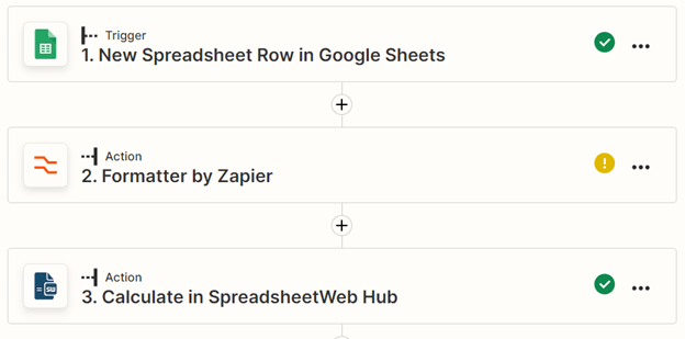 Formatter step placed between the source data and SpreadsheetWeb Hub action