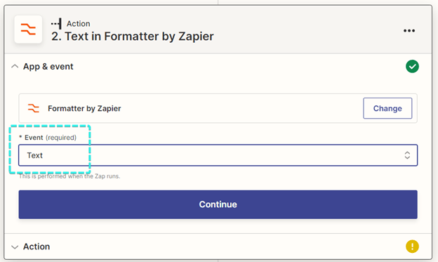 Text event selected in Formatter by Zapier