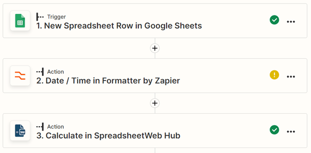 Formatter by Zapier step inserted before the SpreadsheetWeb Hub action
