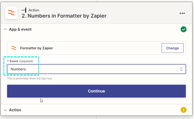 Numbers event selected to access Zapier math operations